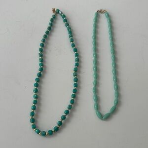 vintage necklaces,turquoise green with gold beads ,and a mint green beads